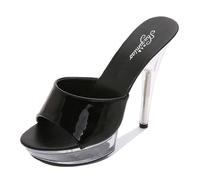 WOkismD Mujer Cristal Transparente Stiletto Tacones Altos Plataforma Punta Abierta Sandalias con Correa en el Tobillo Slingback Mulas de tacón Alto Diapositivas Zapatos de Vestir,Negro,42