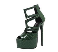 WOkismD Mujeres Botines de Punta Abierta con Plataforma, Tacones Altos, Sandalias con Cremallera, Sexy, Estileto, Zapatos para Fiesta, Club y Baile 6.29IN,Verde,39 EU