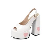 WOkismD Sandalias con Plataforma y Punta Abierta de 14.5CM, Tacones con Pulsera Trasera y Adorno de Rhinestones,Blanca,41 EU