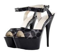 WOkismD Sandalias de Charol de tacón Fino con Hebilla de 15 cm y Tacones Altos con Punta expuesta,Negro,41 EU
