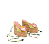 WOkismD Sandalias de cuña con cordones para mujer, con puntera cerrada, tacón de plataforma con tiras, Green, 35.5 EU