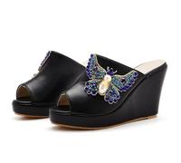 WOkismD Sandalias de cuña con Plataforma Siides para Mujer de 10CM Punta Abierta Sandalia de cuña Ligera,Negro,38 EU