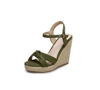 WOkismD Sandalias de cuña para Mujer de 11 cm, con Hebilla en el Tobillo y Punta Abierta, Tacones de Verano,Verde,38 EU