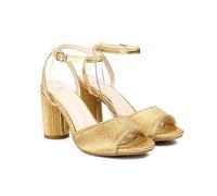 WOkismD Sandalias de Dedo Abierto con Tira en el Tobillo de 8.5CM para Fiesta de Boda,Oro,46 EU
