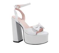 WOkismD Sandalias de Plataforma con Lazo de 14 cm, Punta Abierta, Correa en el Tobillo y Tacones Cuadrados,Plata,40 EU