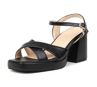 WOkismD Sandalias de Plataforma Negras para Mujer 10CM con Diseño Cruzado, Hebilla en el Tobillo y Tacón Grueso,Negro,41 EU