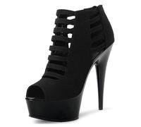WOkismD Sandalias de Plataforma Recortadas con tacón de Aguja Hueco con Cremallera y Punta Abierta para Mujer para Fiesta de graduación,Negro,36 EU