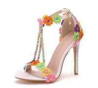 WOkismD Sandalias de Punta Abierta con tacón de Aguja 11CM Bead Sexy de tacón Alto,Blanca,36 EU
