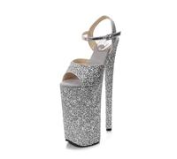 WOkismD Sandalias de tacón Alto de 26 cm/10 Pulgadas para Mujer, Plataforma, Stilettos, Zapatos de Pole Dance,Plata,36 EU