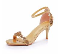 WOkismD Sandalias de tacón Alto de tacón de Aguja Redondas con Cordones de Tobillo con Cordones de Tobillo para Mujer para Fiesta de graduación,Oro,36 EU