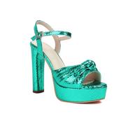 WOkismD Sandalias de tacón Alto Grueso de Plataforma para Mujeres con Correa en el Tobillo y Punta Descubierta de 11.5CM,Verde,40 EU