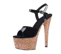 WOkismD Sandalias de tacón alto sexy con correa de tobillo para mujer, de 17 cm, con hebilla y hebilla, para boda, fiesta, Black, 38.5 EU