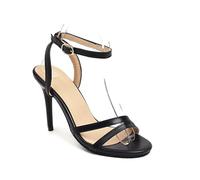 WOkismD Sandalias de tacón de Aguja de 9.5CM para Mujer, con Tiras Cruzadas, Hebilla en el Tobillo y Punta Abierta, Tacones de Vestido,Negro,39 EU