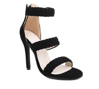 WOkismD Sandalias de tacón de Aguja para Mujer con Tiras Trenzadas, Punta Abierta, Triple Banda y Cremallera Trasera, tacón de 11 cm,Negro,39 EU