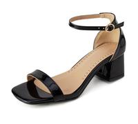 WOkismD Sandalias de tacón Grueso para Mujer, con Punta Abierta y Tira en el Tobillo, tacón de 5CM,Negro,44 EU