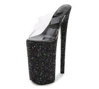 WOkismD Sandalias Mule de Tacón Alto Transparente y Sexy para Mujer, Versátiles, de 10.2 Pulgadas para Fiesta, Baile y Vestido,Negro,40 EU