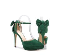WOkismD Tacones Altos de Suela Gruesa para Mujeres Decorados con Lazos en los Tobillos Puntiagudos