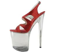 WOkismD Tacones altos para mujer con correa de tobillo de 7.8 pulgadas, suela gruesa transparente exótica de acero, Red, 34 EU