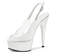 WOkismD Tacones Altos para Mujer Plataforma Clara Peep Toe Zapatos de tacón de Aguja Tacón de Aguja Vestido de Fiesta Destalonado Zapatos de Moda de Oficina,Blanca,41 EU