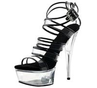 WOkismD Tacones De Aguja Altos De Plataforma Clara para Mujer Vestido Abierto con Hebilla Peep Toe Sandalias Sexy De Boda De 6 Pulgadas,Negro,38 EU