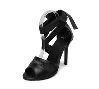 WOkismD Tacones de Aguja de Malla para Mujer de 10CM, Sandalias Abiertas con Cordones Que se envuelven Alrededor,Negro,42 EU