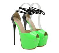 WOkismD Tacones de Fiesta de Plataforma para Mujer de 16CM con Correa al Tobillo, Cordones, Punta Abierta y Estileto,Verde,41 EU