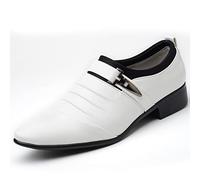 WOkismD Zapatos de Cuero de Hombre Zapatos Casuales Zapatos de Vestir de Negocios Zapatos de Boda Decoraciones metálicas Tallas Grandes,Blanco,40