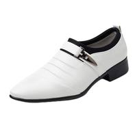 WOkismD Zapatos de Cuero de Hombre Zapatos Casuales Zapatos de Vestir de Negocios Zapatos de Boda Decoraciones metálicas Tallas Grandes,Blanco,40