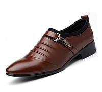 WOkismD Zapatos de Cuero de Hombre Zapatos Casuales Zapatos de Vestir de Negocios Zapatos de Boda Decoraciones metálicas Tallas Grandes,Marrón,45