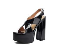 WOkismD Zapatos de Fiesta y Club de Verano para Mujer con tacón Grueso de Bloque, Correa Cruzada, Puntera Abierta, talón Descubierto y Plataforma de Charol de 14CM,Negro,41 EU