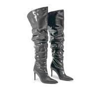 WOkismD Zapatos de Mujer con Punta Fina, Tacones de Aguja de 11CM, Botas Altas hasta la Rodilla holgadas, Zapatos de Vestir sexys,Gris,43 EU