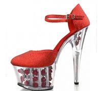 WOkismD Zapatos de Mujer de Tacones Altos de 17 cm Zapatos de Boda Nupciales románticos Sandalias de Hebilla de Flor de Rosa de Cristal Transparente,Rojo,40 EU