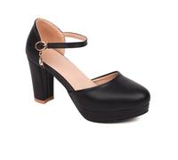 WOkismD Zapatos de Plataforma con Punta Cerrada y Correa en el Tobillo de 9 cm con Hebilla y Tacones Gruesos,Negro,40 EU