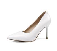 WOkismD Zapatos de tacón Alto con Punta Cerrada Tacón de Aguja sin Cordones de Aguja 3 Pulgadas Zapatos de Vestir de tacón Sexy Charol,Blanca,45 EU