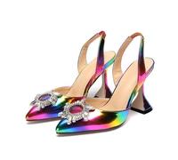WOkismD Zapatos de tacón Alto de 11.5CM para Mujer, con Tiras traseras de Cristal, Punta Afilada, para Fiestas, Bodas y Novias,Púrpura,39 EU