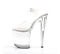 WOkismD Zapatos de tacón alto de 20 cm con plataforma para mujer, sandalias de tacón de cristal transparente, con hebilla de puntera abierta, para boda, fiesta de noche, White, 43 EU