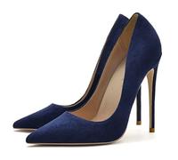 WOkismD Zapatos de tacón alto de aguja de gamuza para mujer, punta cerrada, clásicos, sin cordones, de 4.7 pulgadas, vestido de novia, bonitos zapatos de noche, azul, 38