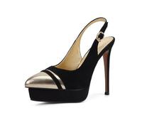 WOkismD Zapatos de tacón Alto de Plataforma para Mujer con Tira Trasera, Tacones de Aguja de Punta Puntiaguda, Zapatos Elegantes para Noche y Fiesta,Negro,37 EU
