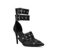 WOkismD Zapatos de tacón Alto para Mujer 10CM/3.9IN, Punta Cerrada y Puntiaguda, con Hebilla en el Tobillo, Zapatos de tacón Sexy para Fiestas de Boda.,Negro,40 EU