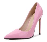 WOkismD Zapatos de tacón alto para mujer, de charol, de tacón alto, con punta puntiaguda, sin cordones, vestido de fiesta, boda, graduación, 12 cm, rosa, 38