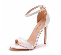 WOkismD Zapatos de tacón Alto para Mujer, Tacones de Aguja Elegantes, Tacones Abiertos, Sandalias de tacón con Correa en el Tobillo para Mujer en Boda, Fiesta, Regreso a casa,Blanco,35