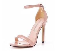 WOkismD Zapatos de tacón Alto para Mujer, Tacones de Aguja Elegantes, Tacones Abiertos, Sandalias de tacón con Correa en el Tobillo para Mujer en Boda, Fiesta, Regreso a casa,Marrón,37