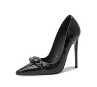 WOkismD Zapatos de tacón Alto Stilettos de 4,7 Pulgadas para Mujer, Punta Puntiaguda, de Charol de Cuero sintético, Tipo Slip-on, Elegantes para Fiestas y cenas,Verde,35 EU