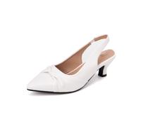 WOkismD Zapatos de tacón bajo con Kitten Heel para Mujer, Slingback, tacón de Aguja de 4.5 cm, Punta Cerrada, Elegantes, para Fiestas de Boda.,Blanca,48 EU
