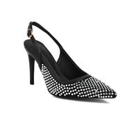 WOkismD Zapatos de tacón con Tira Trasera y pedrería, Tacones de Aguja con Punta,Negro,36 EU