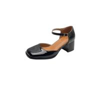 WOkismD Zapatos de tacón Cuadrado de Bloque para Mujer de 6CM con Tacones Gruesos,Negro,37 EU