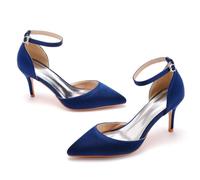 WOkismD Zapatos de tacón de 7.5CM para Mujer con Correa en el Tobillo, Punta Puntiaguda y tacón bajo, Zapatos Formales para Bodas y Damas de Honor