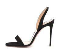 WOkismD Zapatos de tacón de Aguja Altos para Mujer con Puntera Abierta y Correa en el Tobillo, cómodos Zapatos de Vestir con Tiras, sin Espalda, Zapatos de Novia para Boda, Sandalias,Negro,39