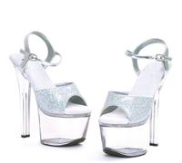 WOkismD Zapatos de tacón de aguja brillantes de 20 cm con un botón, correa inferior transparente, sandalias de tacón alto, zapatos de boda, Blue, 37 EU