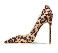 WOkismD Zapatos de tacón de Ante con Estampado de Leopardo para Mujer, Puntera Cerrada, Tacones de Aguja, Zapatos de Vestir de Boda, Fiesta Nupcial, Oficina,Marrón,37